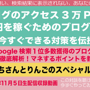 【ブログのアクセス３万PVで月５万円を稼ぐためのブログ構築攻略セミナー】今すぐできる対策を伝授　レビュー
