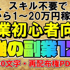 【副業初心者向け】初月から月1～20万円稼げる最強の副業12選攻略マニュアル【再配布特典付き】　レビュー